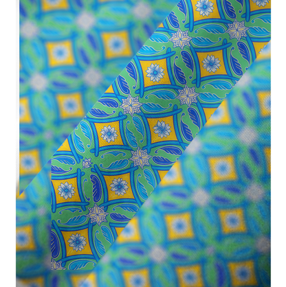 V‑Neck Azure Tile Kimono Sleeve Kaftan Dress