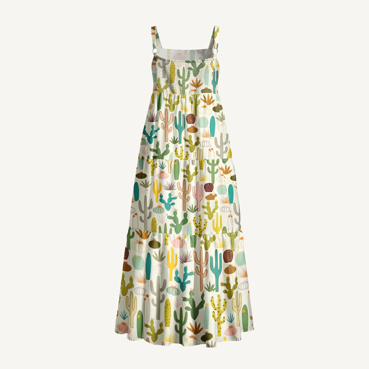 Desert Cactus Garden Print Wide Straps Maxi Dress With Pockets