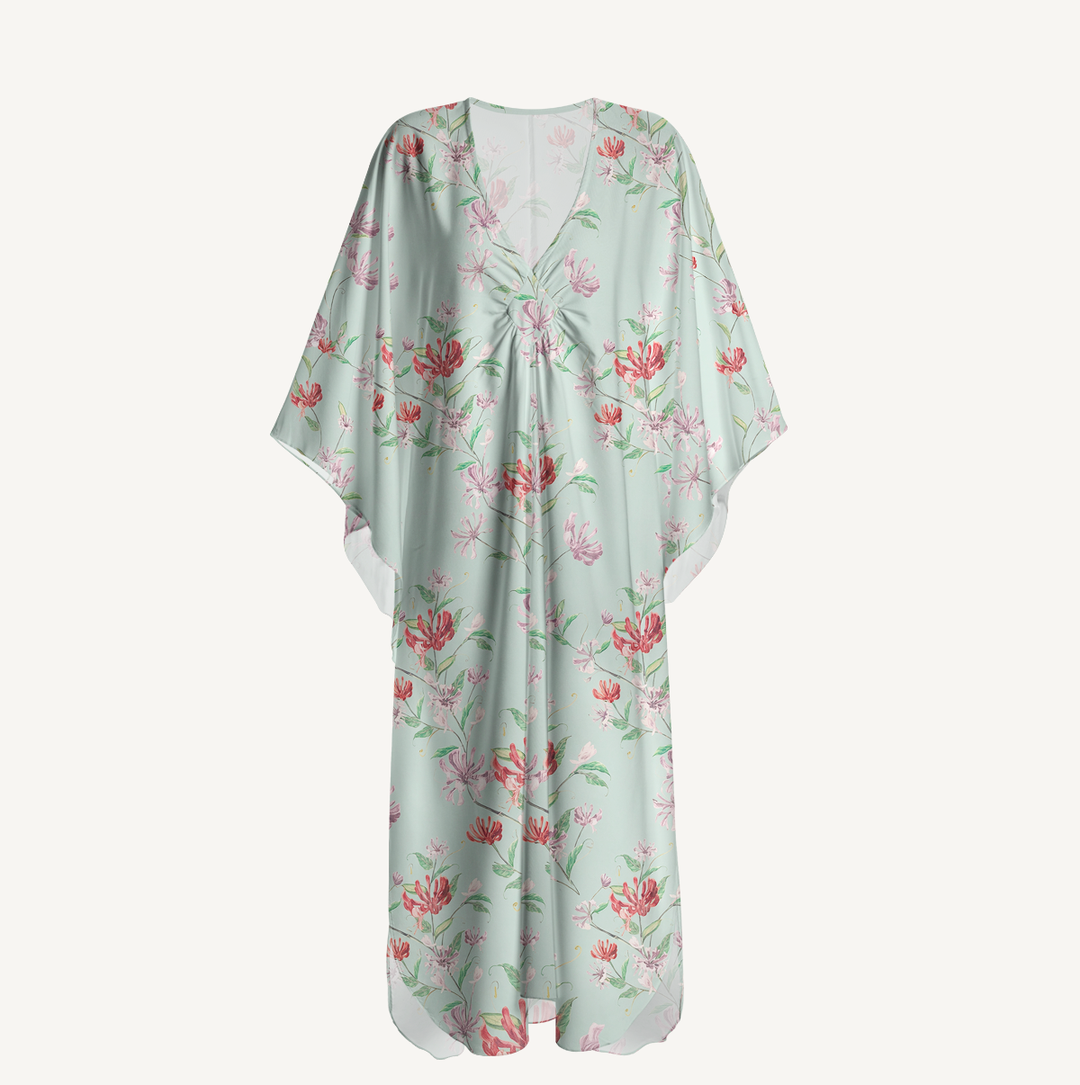 V‑Neck Mint Honeysuckle Kimono Sleeve Kaftan Dress