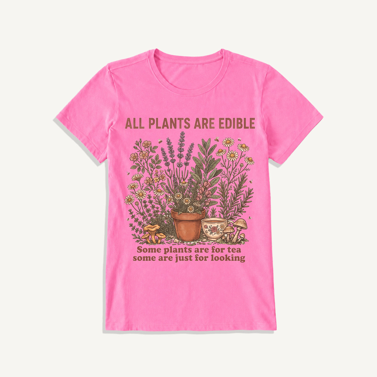 All Plants Are Edible Print Crew Neck Cotton Tee