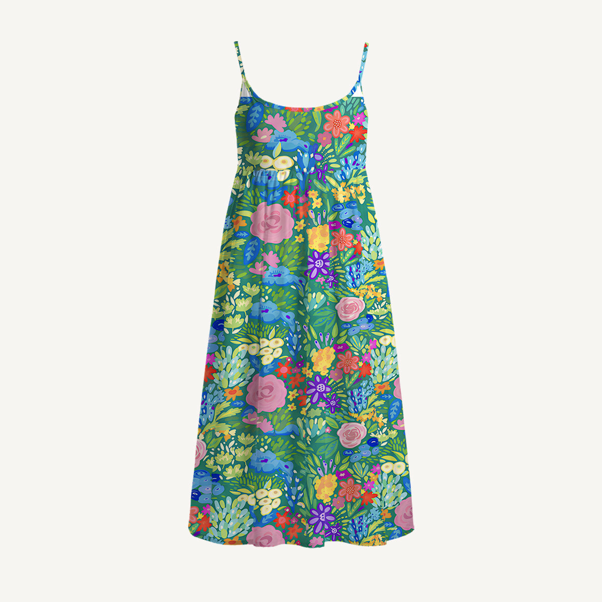 Floral Rainbows Print Spaghetti Strap Mini Dress
