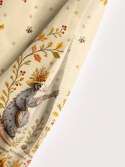 Autumn Possum Banjo Print Wide Straps Maxi Dress With Pockets