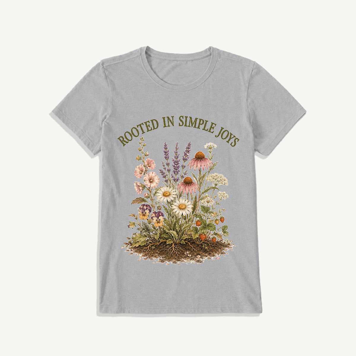 Rooted Wildflower Garden Print Crew Neck Cotton Tee