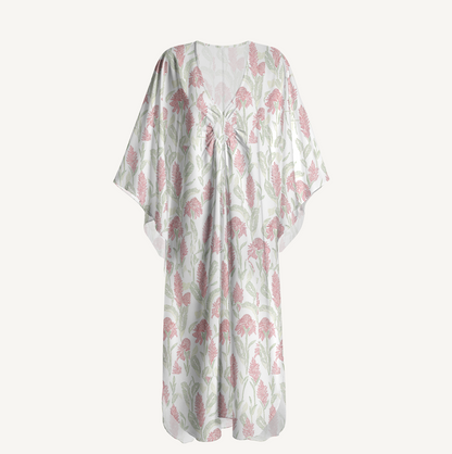 V‑Neck Wild Feather Whisper Kimono Sleeve Kaftan Dress