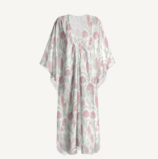 V‑Neck Wild Feather Whisper Kimono Sleeve Kaftan Dress