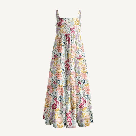 Cottagecore Meadow Flowers Print Wide Straps Maxi Dress With Pockets