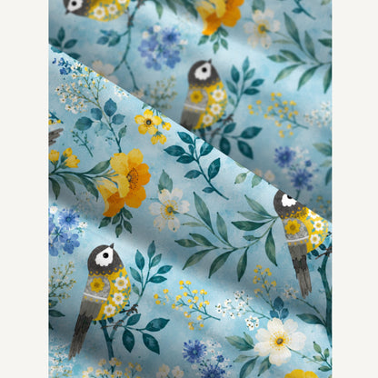 Flower Birds Print Wide Straps Maxi Dress With Pockets