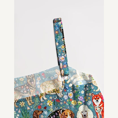 Cute Flower Dog Print Wide Straps Maxi Dress With Pockets