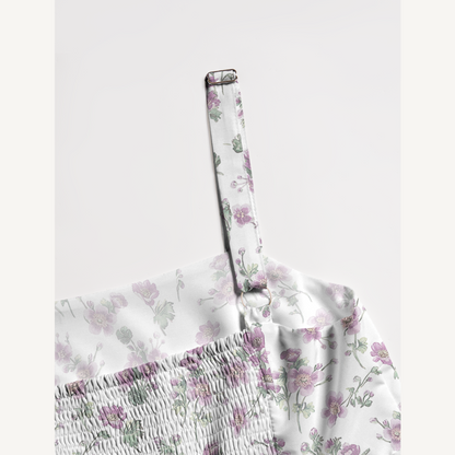 Square Neck Lavender Field Whisper Print Wide Straps Maxi Dress With Pockets