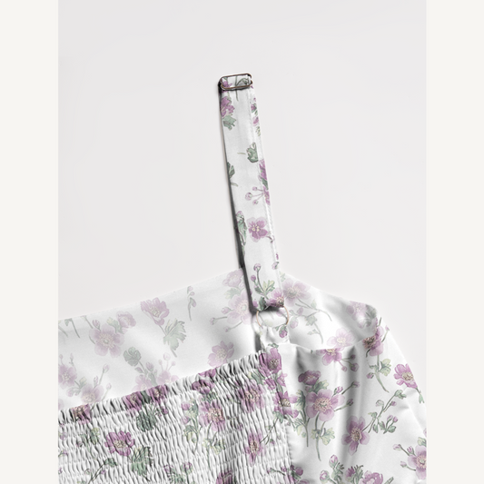 Square Neck Lavender Field Whisper Print Wide Straps Maxi Dress With Pockets