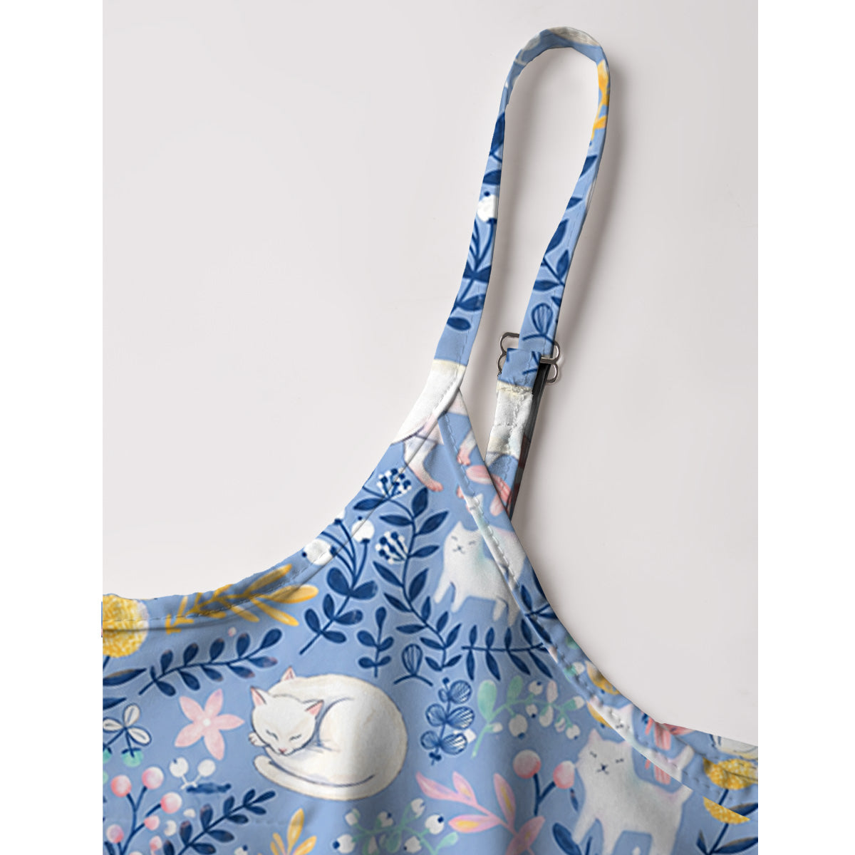 Blue Leaf Cat Spaghetti Strap Mini Dress