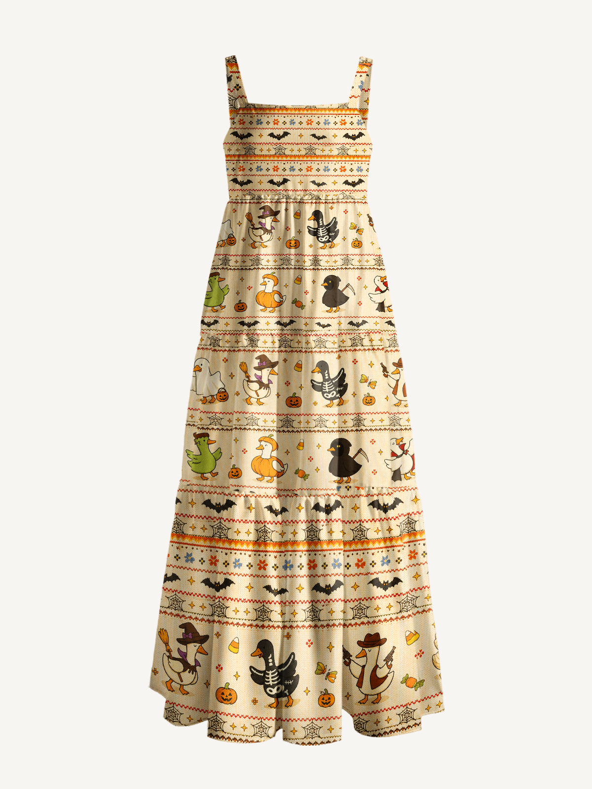 Halloween Ducks Collection Print Wide Straps Maxi Dress With Pockets