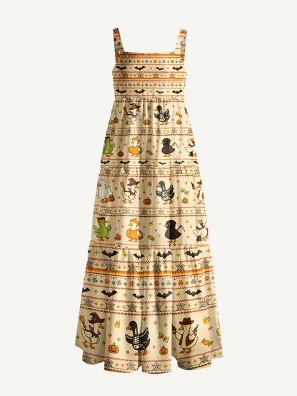 Halloween Ducks Collection Print Wide Straps Maxi Dress With Pockets
