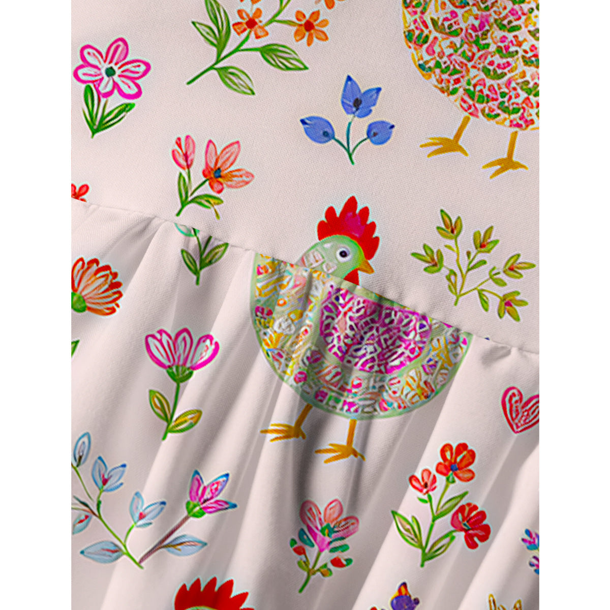 Colorful Farm Chickens Print Spaghetti Strap Mini Dress
