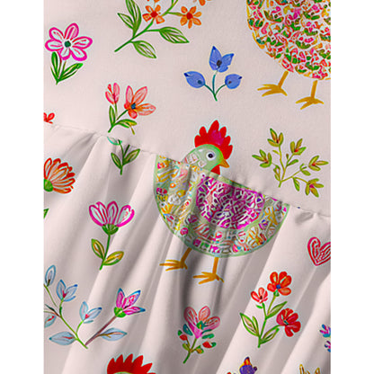 Colorful Farm Chickens Print Spaghetti Strap Mini Dress