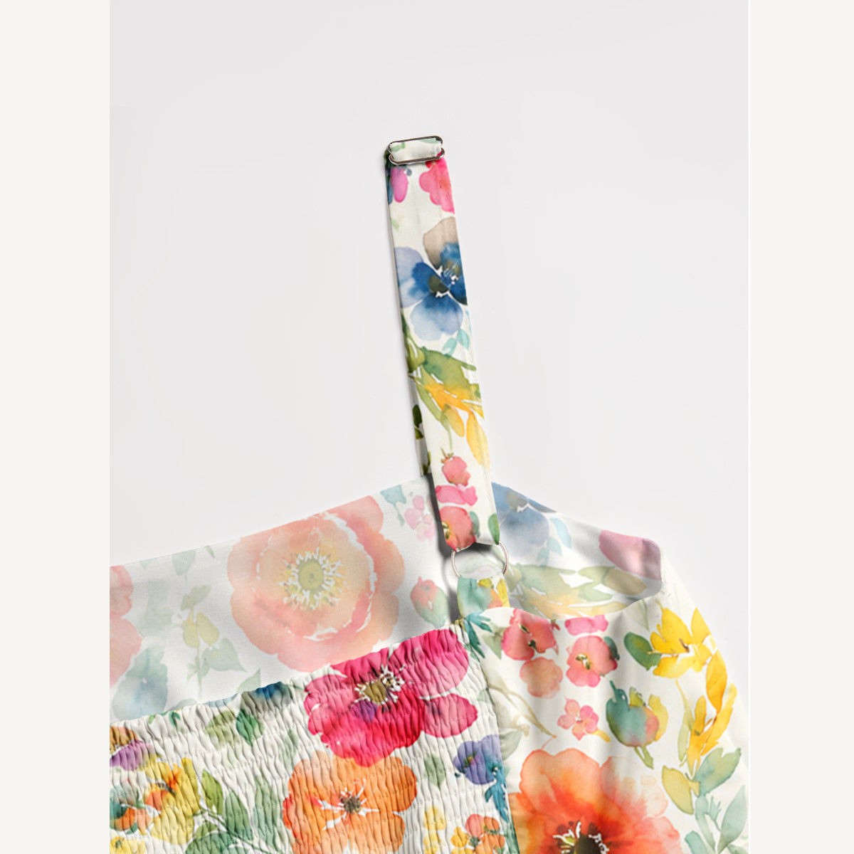 Romantic Floral Meadow Pattern Print Wide Straps Maxi Dress With Pockets