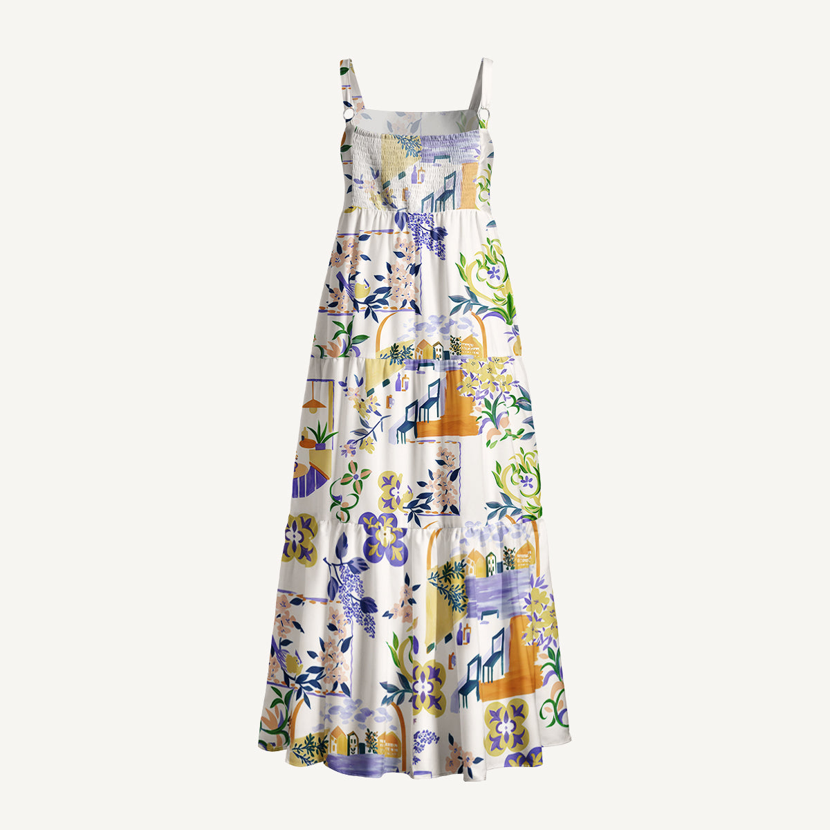 Riverside Garden Terrace Print Wide Straps Maxi Dress With Pockets