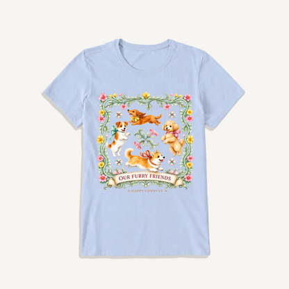 Playful Furry Friends Print Crew Neck Cotton Tee