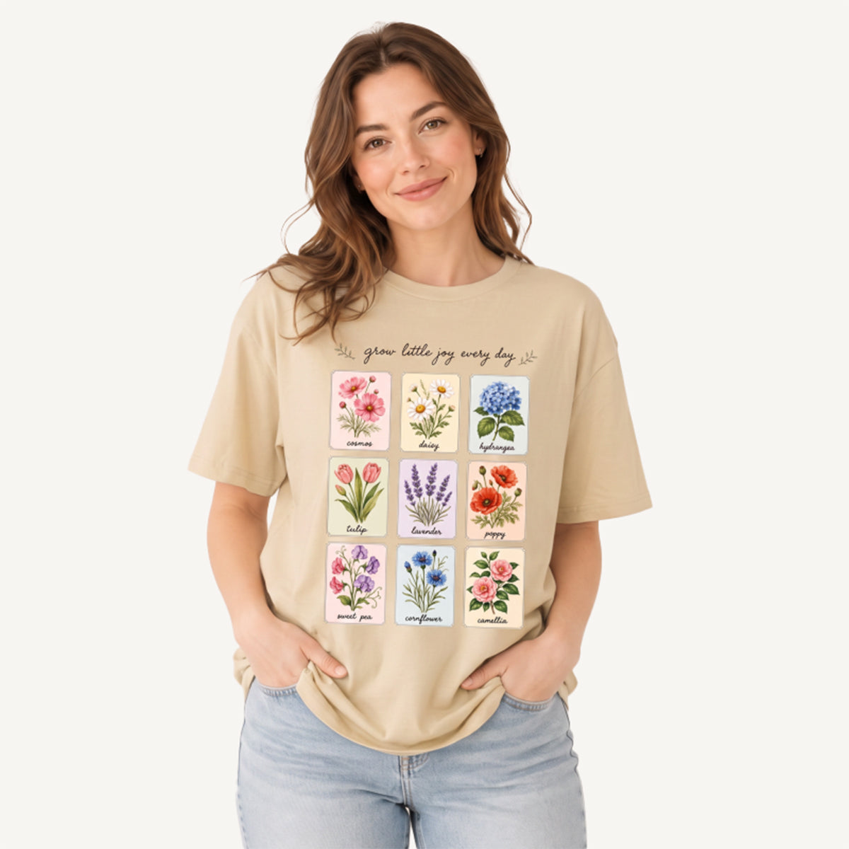 Little Joy Botanical Cards Print Crew Neck Cotton Tee