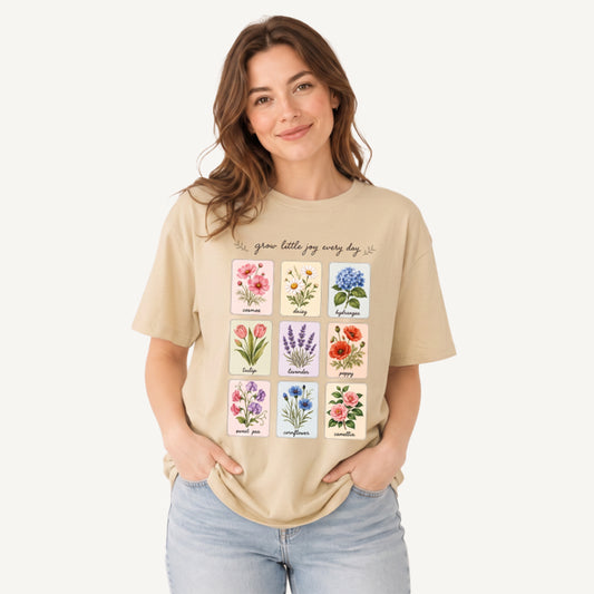 Little Joy Botanical Cards Print Crew Neck Cotton Tee