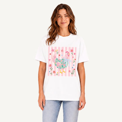 Cozy Floral Hen Nook Print Crew Neck Cotton Tee