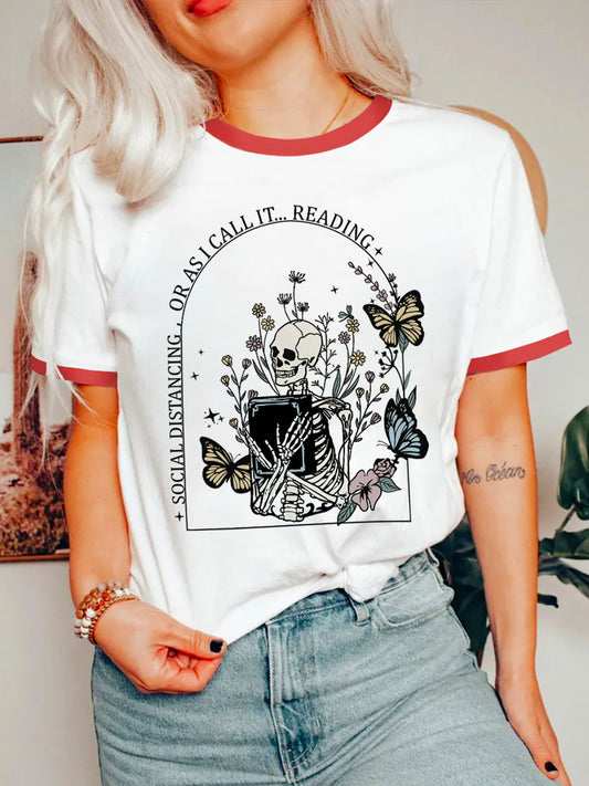 Vintage Reading The Book Ringer Tee
