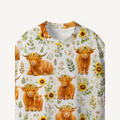 Spring Highland Cow Floral print Premium Eco Tee