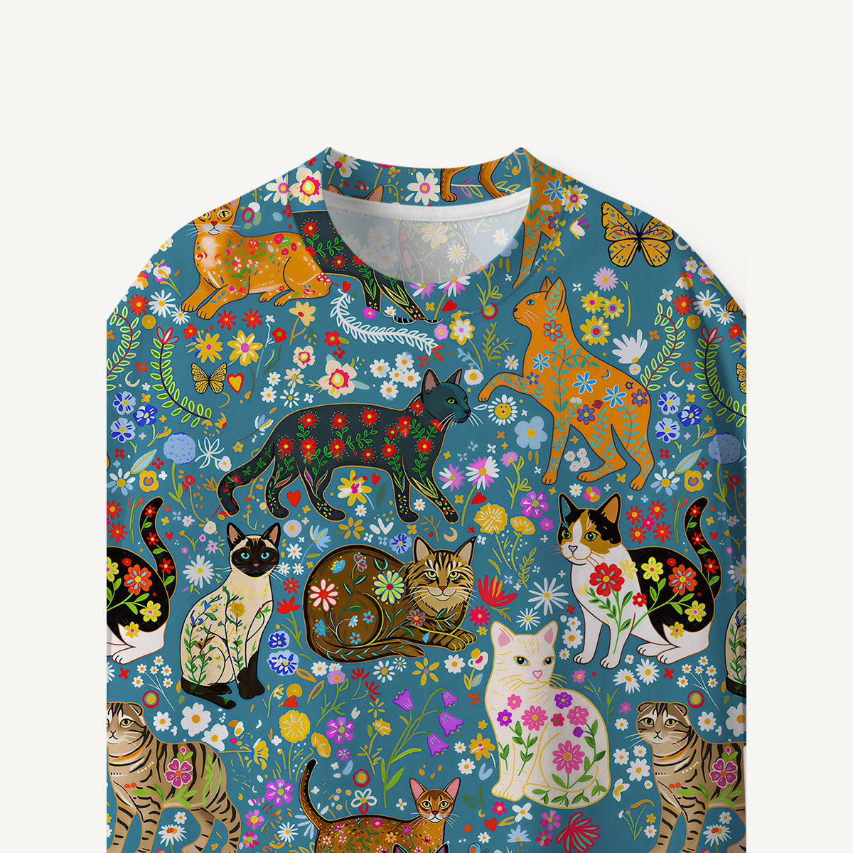 Colorful Garden Cat Pattern print Premium Eco Tee