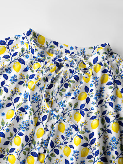 Blue Lemon Floral Print Boho Long Sleeve Tie‑Neck Blouse