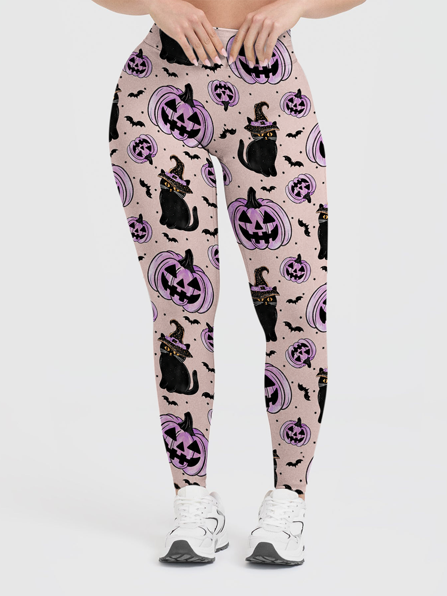 Vintage Pumpkin Witch Black Cat Leggings