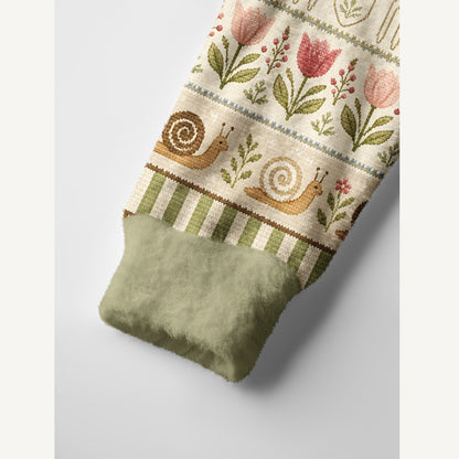 Garden Tales Snail & Tulip Print Ugly Cardigan Sweaters