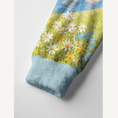 Pastel Swan Meadow Print Ugly Cardigan Sweaters