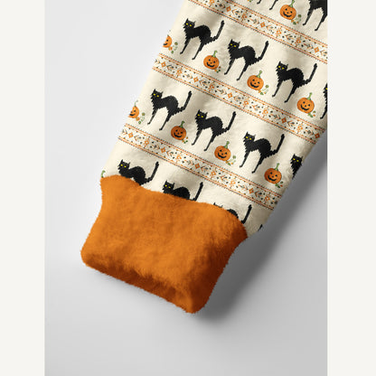 Pumpkin Lane Black Cat Print Ugly Cardigan Sweaters