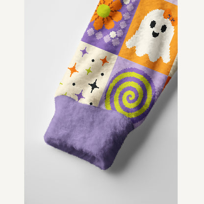 Pixel Halloween Patchwork Print Ugly Cardigan Sweaters