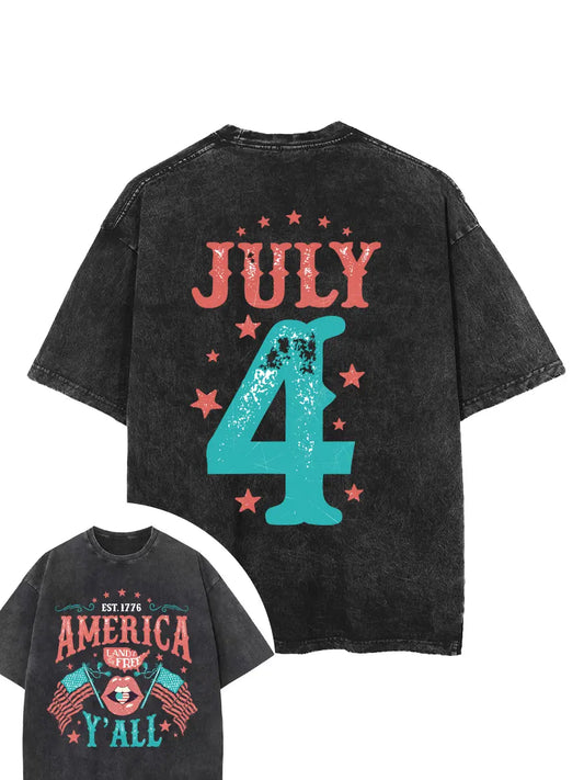 Vintage Land of the Free 4th of July Washed T-Shirt