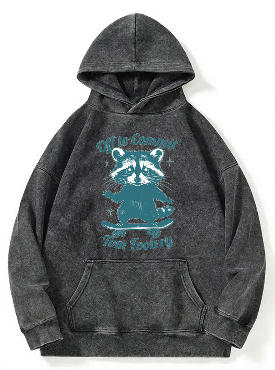 Vintage Off To Commit Tom Foolery Raccoon Washed Hoodie