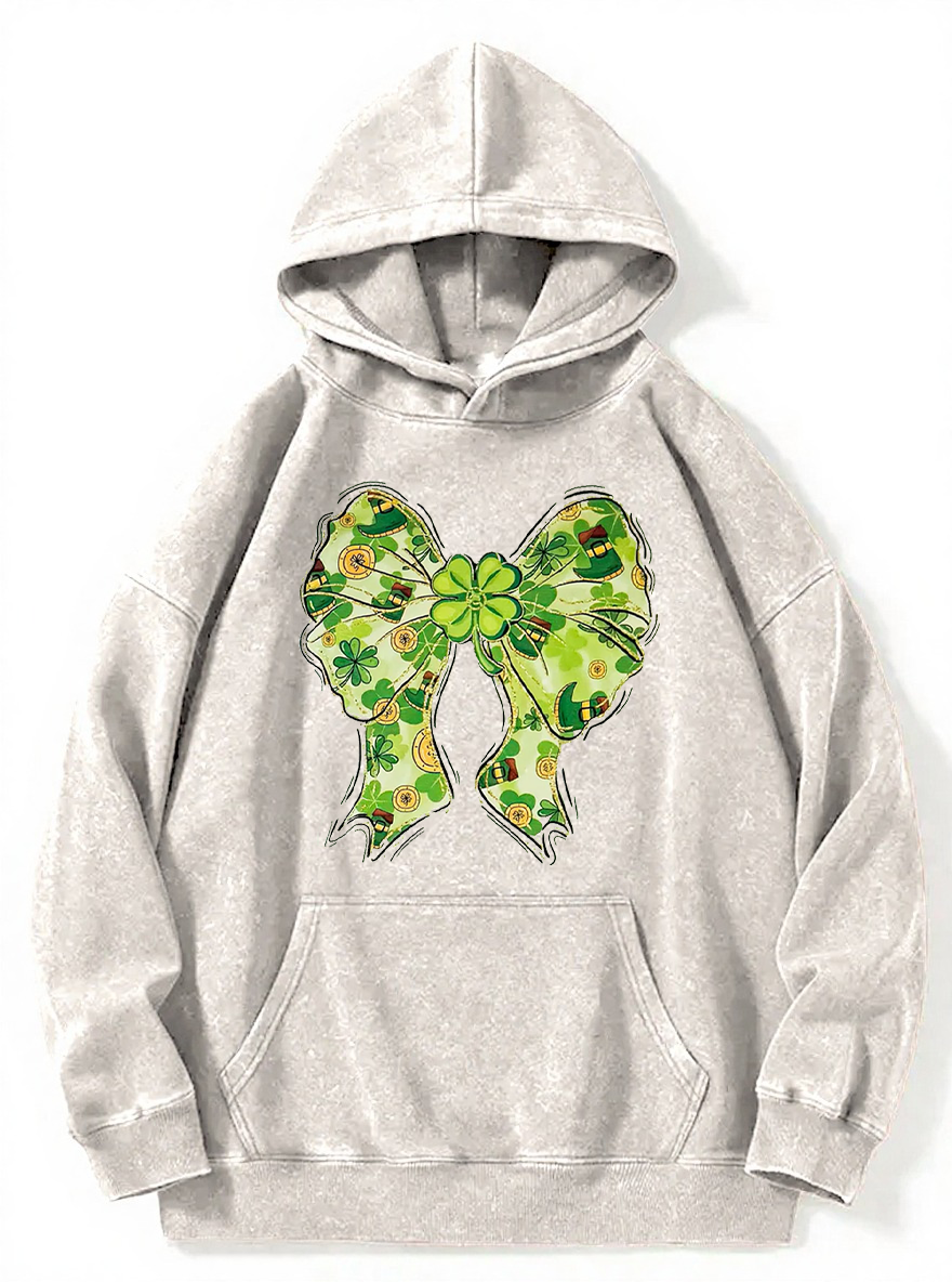 Vintage Lucky Green Bow Washed Hoodie