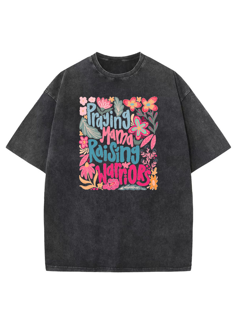 Vintage Praying Mama Raising Warriors Washed T-Shirt