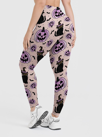 Vintage Pumpkin Witch Black Cat Leggings