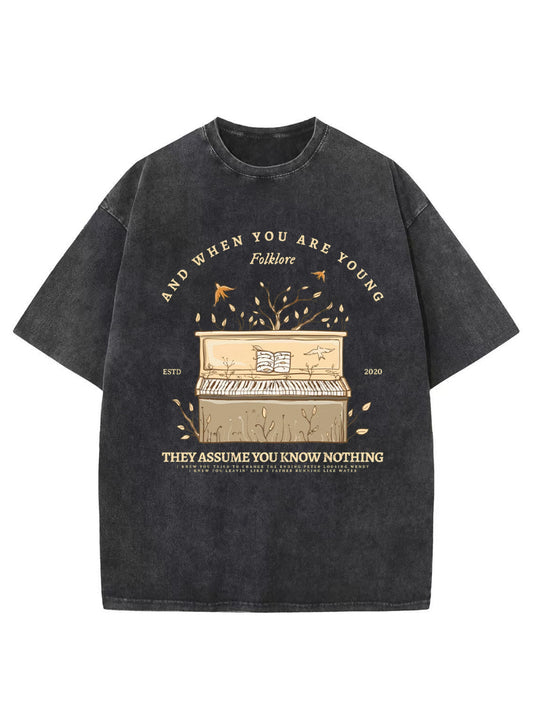 Vintage Piano Covered With Branches Washed T-Shirt