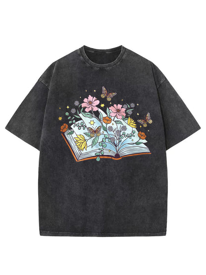 Vintage Butterfly Book Washed T-Shirt
