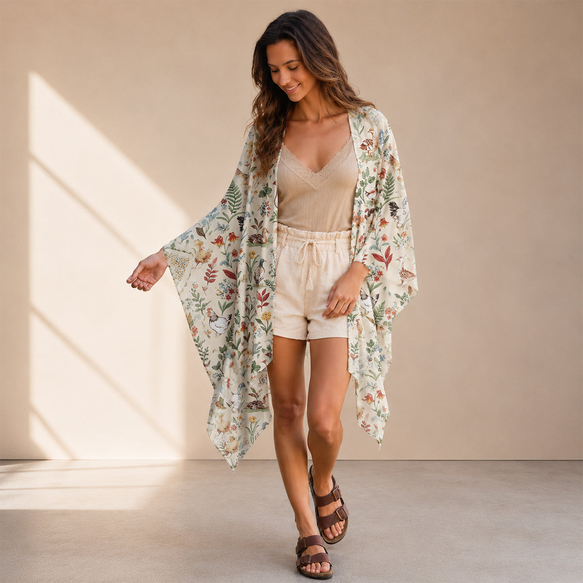 Countryside Garden Critter Print Kimono Wrap