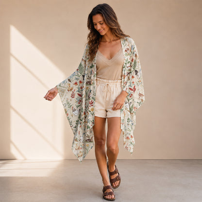Countryside Garden Critter Print Kimono Wrap