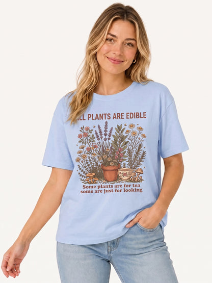 All Plants Are Edible Print Crew Neck Cotton Tee