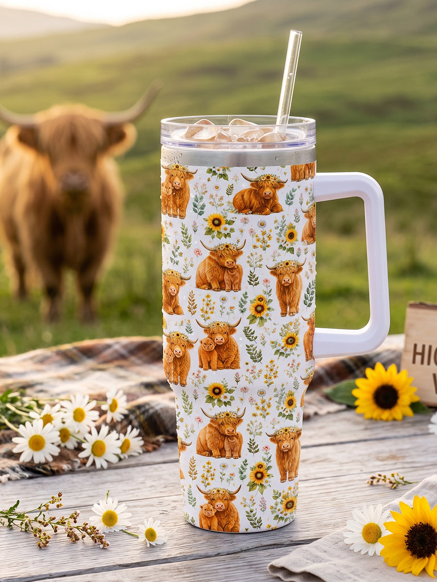 Spring Highland Cow Floral 40oz Tumbler