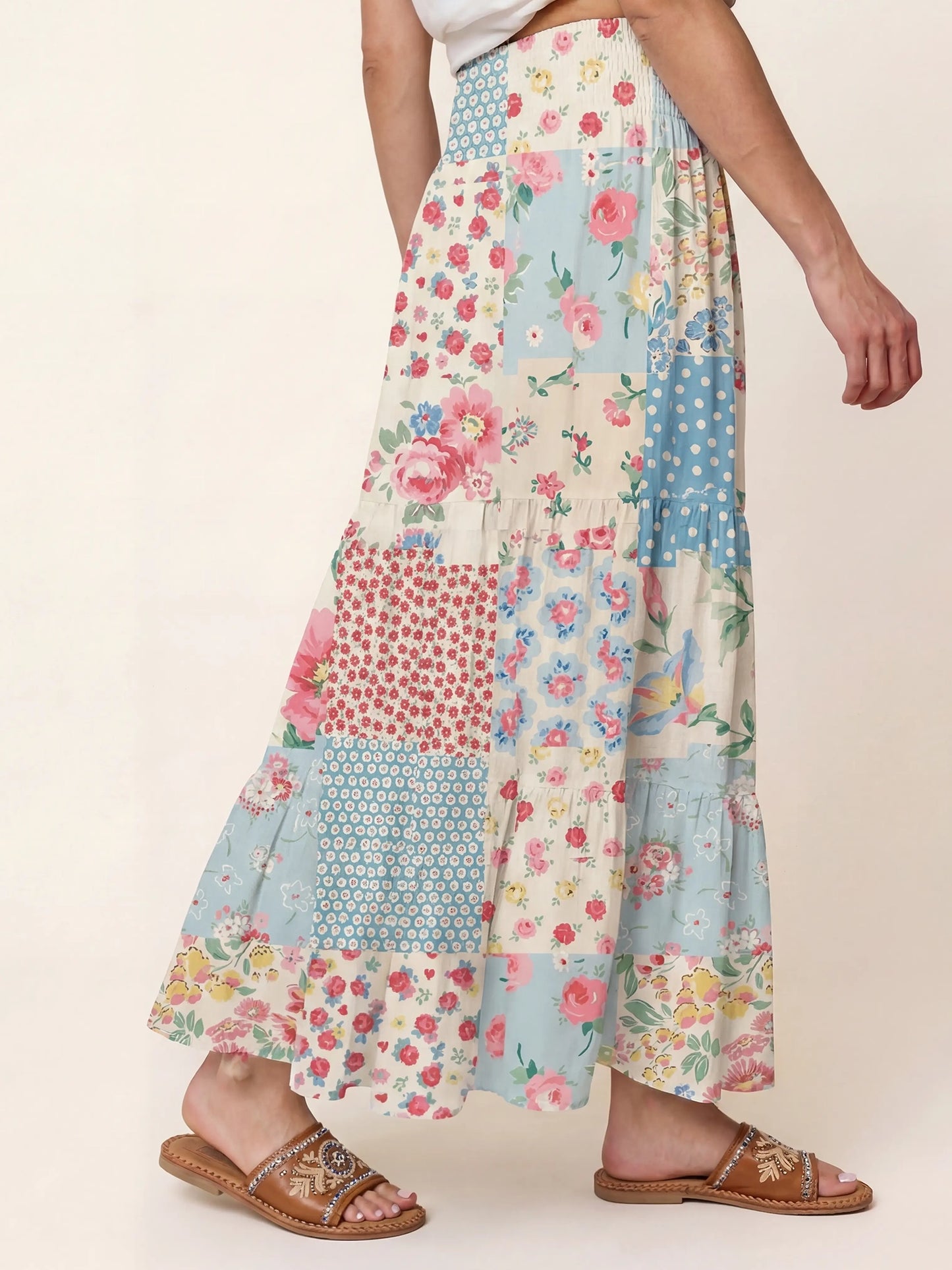 Pastel Patc Print Convertible Maxi Skirt & Strapless Dress
