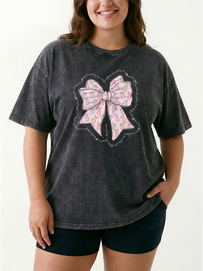 Vintage Easter Pink Bow Washed T-Shirt