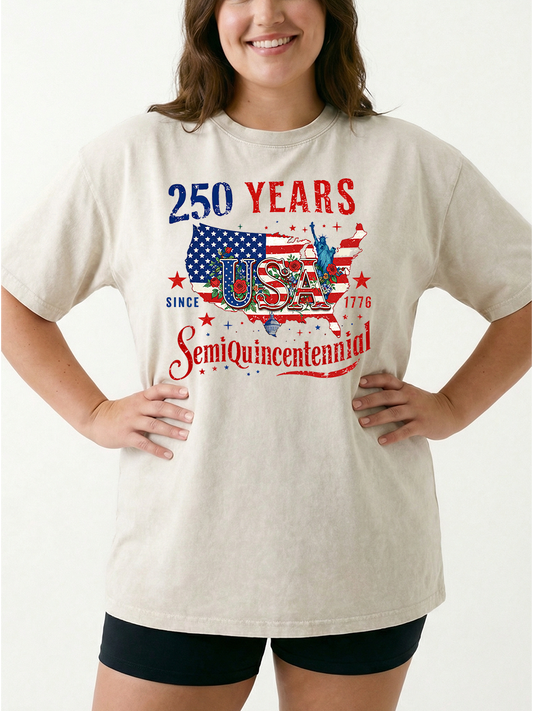 Vintage 4Th July Patriotic 250 Years Semiquincentennial Celebration Washed T-Shirt