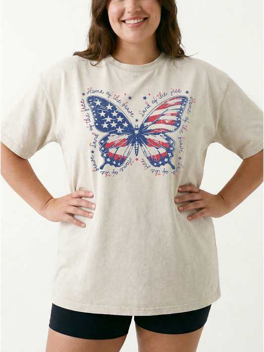 Vintage Patriotic Butterfly Washed T-Shirt