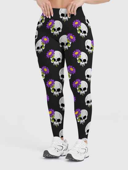 Vintage Minimal Gothic Grunge Floral Line Art Leggings
